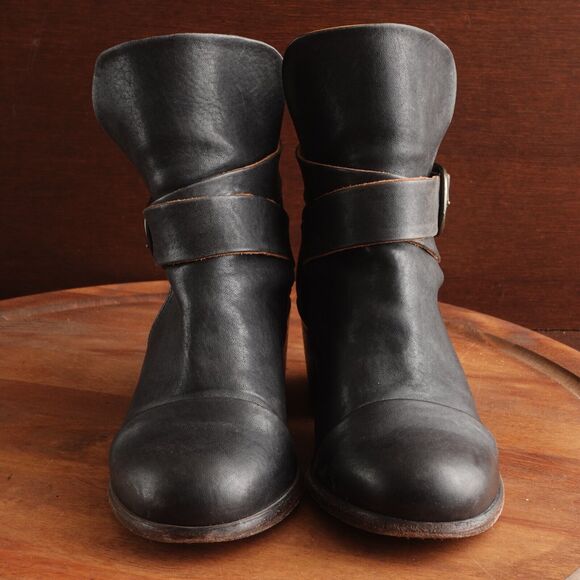 P. Monjo Boots Womens SZ EU 36 US 6 BLK Lexi Ankle Leather Pull On Moto Casual - Picture 3 of 13